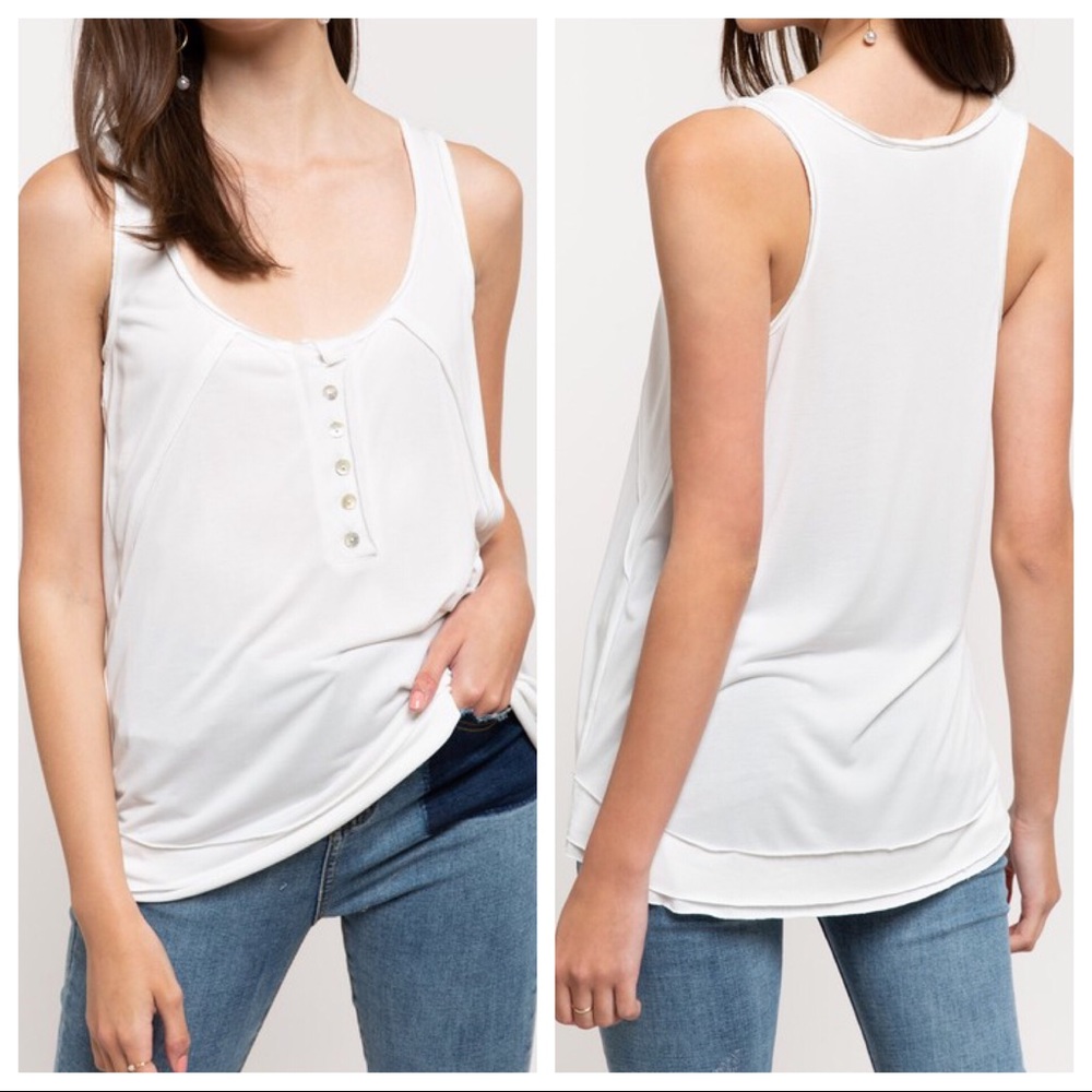 SALE-NO OFFERS‼️ Softest Touch Henley Tank-White - Picture 8 of 8